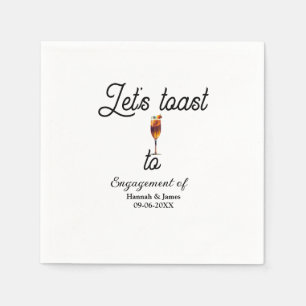 Let's toast to engagement party name date glass napkins