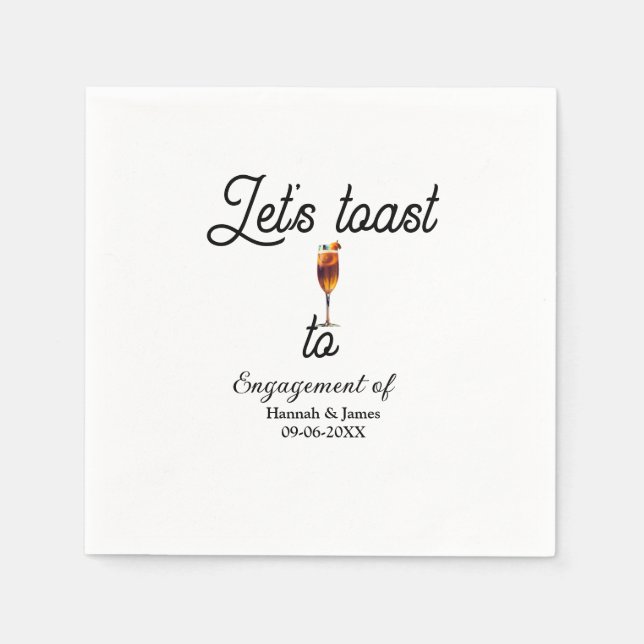 Let's toast to engagement party name date glass napkins (Front)