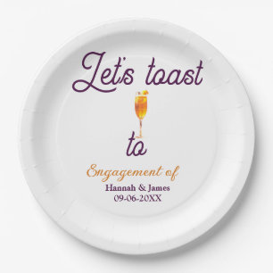 Let's toast to engagement party name date glass paper plates