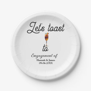 Let's toast to engagement party name date glass paper plates