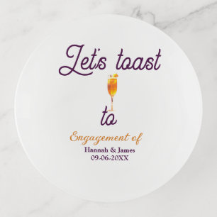 Let's toast to engagement party name date glass trinket tray