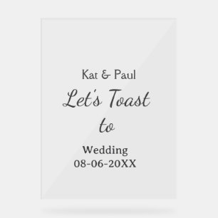 Let's toast to wedding add name date simple couple acrylic sign