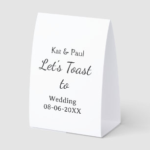 Let's toast to wedding add name date simple couple paper table tent