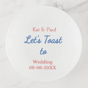 Let's toast to wedding add name date simple couple trinket tray