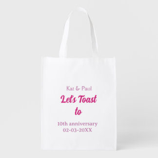 Let's toast to wedding anniversary 10th pink name  grocery bag