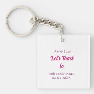 Let's toast to wedding anniversary 10th pink name  keychain