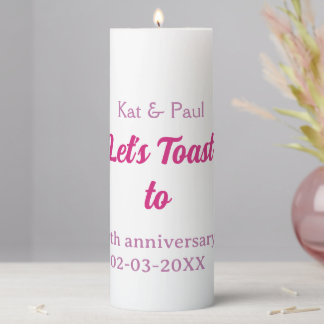 Let's toast to wedding anniversary 10th pink name  pillar candle