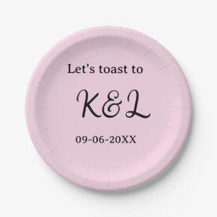 Let's toast to wedding engagement name letter pink paper plates