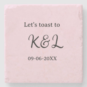 Let's toast to wedding engagement name letter pink stone coaster