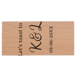 Let's toast to wedding engagement name letter pink wood flash drive
