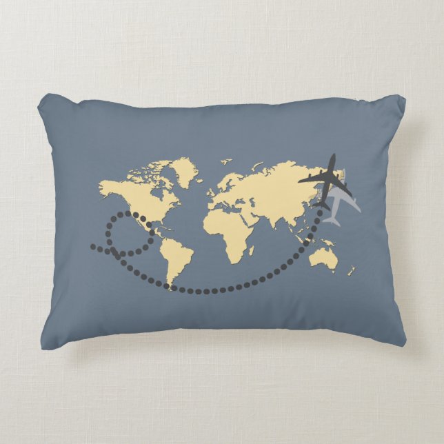 Let's travel the world illustration accent pillow (Front)
