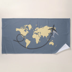 Let's travel the world illustration beach towel