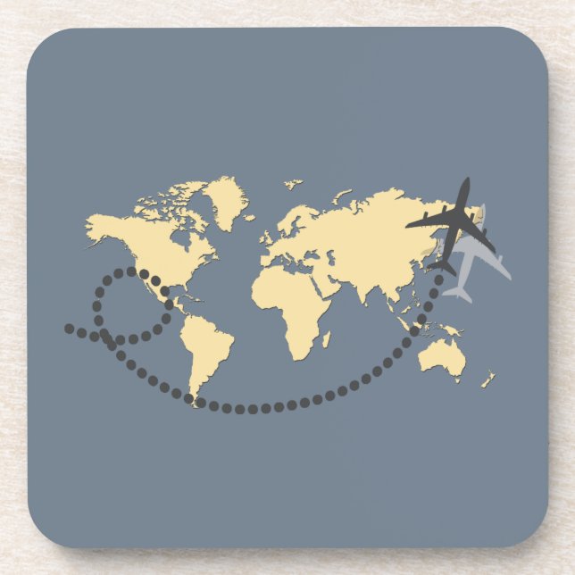 Let's travel the world illustration beverage coaster (Front)
