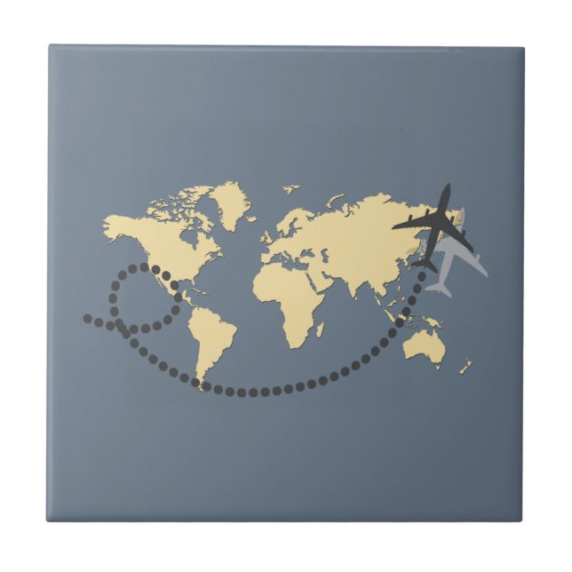 Let's travel the world illustration ceramic tile (Front)