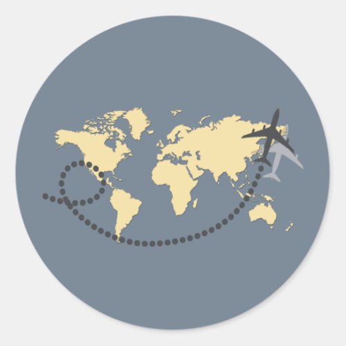 Lets travel the world illustration classic round sticker