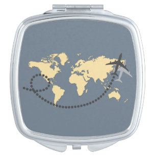 Let's travel the world illustration compact mirror