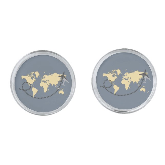 Let's travel the world illustration cufflinks (Front)