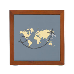 Let's travel the world illustration desk organizer