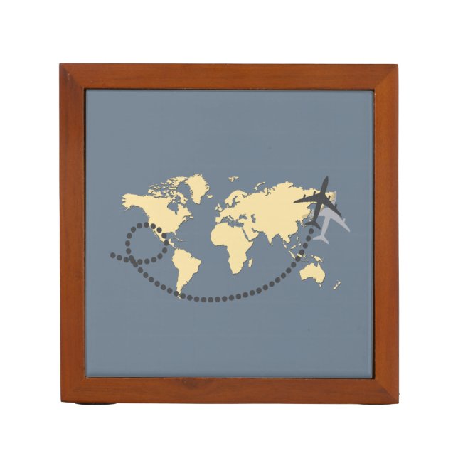 Let's travel the world illustration desk organizer (Front)
