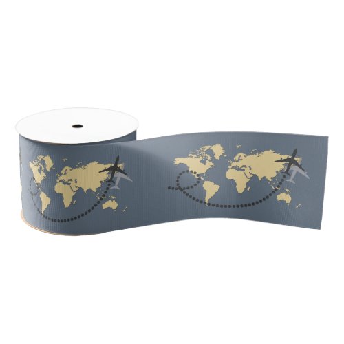 Lets travel the world illustration grosgrain ribbon