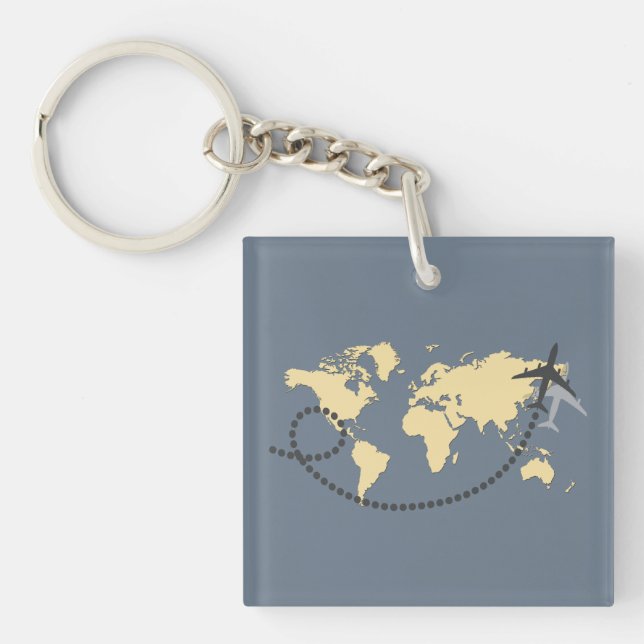 Let's travel the world illustration keychain (Front)