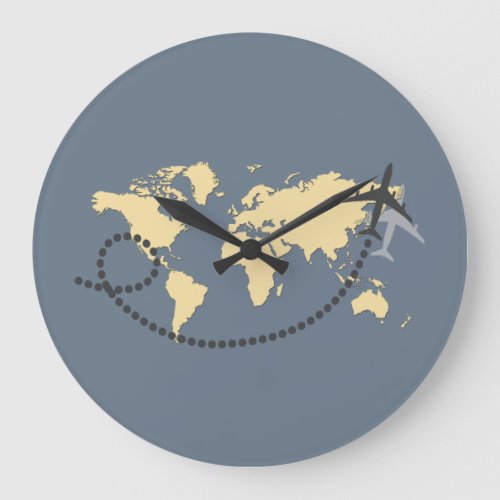 Lets travel the world illustration large clock