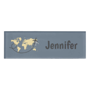 Let's travel the world illustration name tag