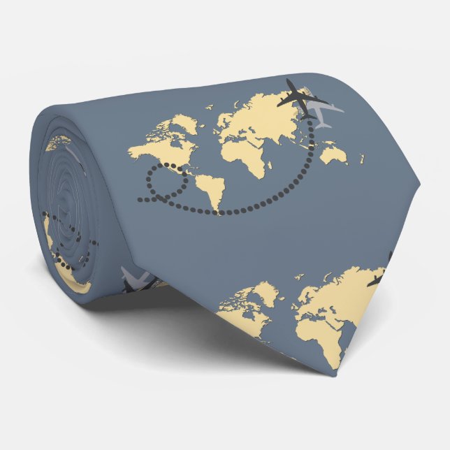 Let's travel the world illustration neck tie (Rolled)