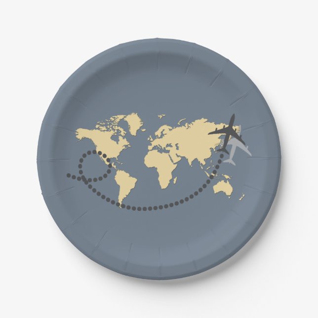 Let's travel the world illustration paper plates (Front)