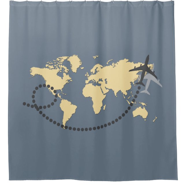 Let's travel the world illustration shower curtain (Front)