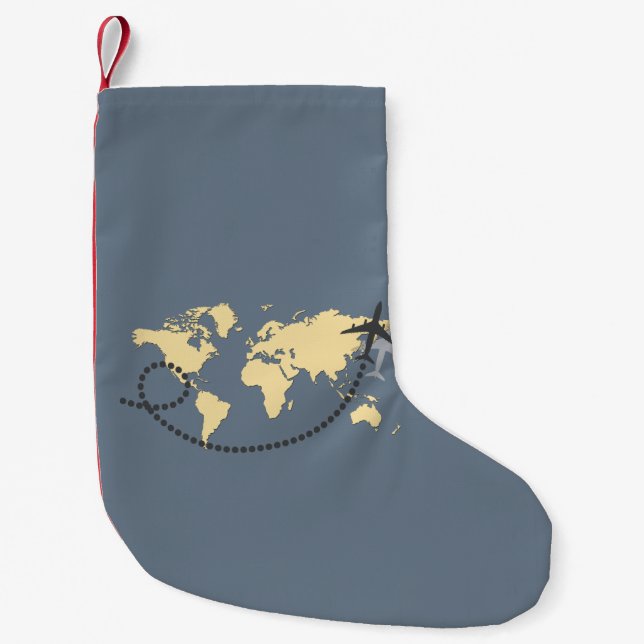 Let's travel the world illustration small christmas stocking (Front)