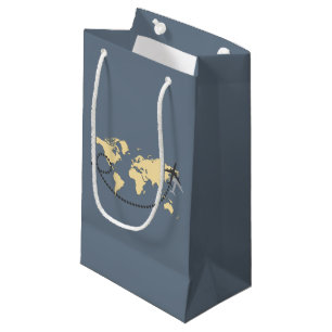 Let's travel the world illustration small gift bag