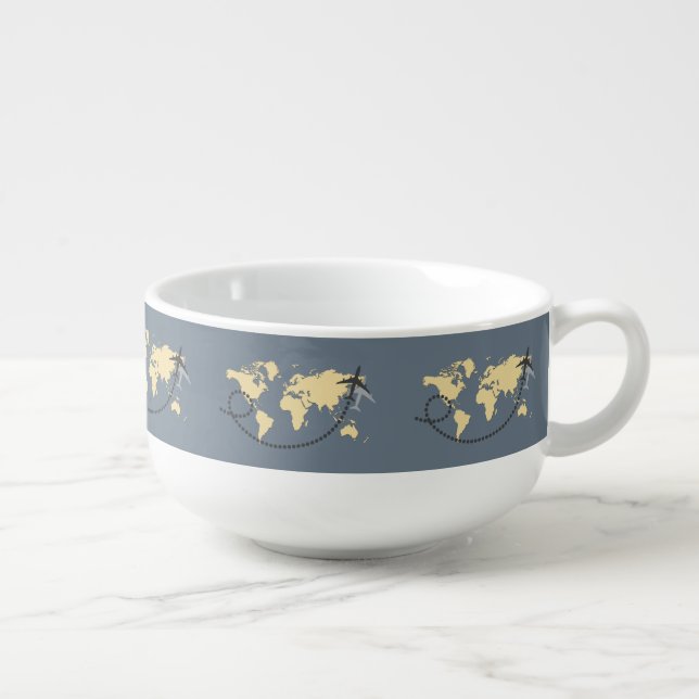 Let's travel the world illustration soup mug (Left)