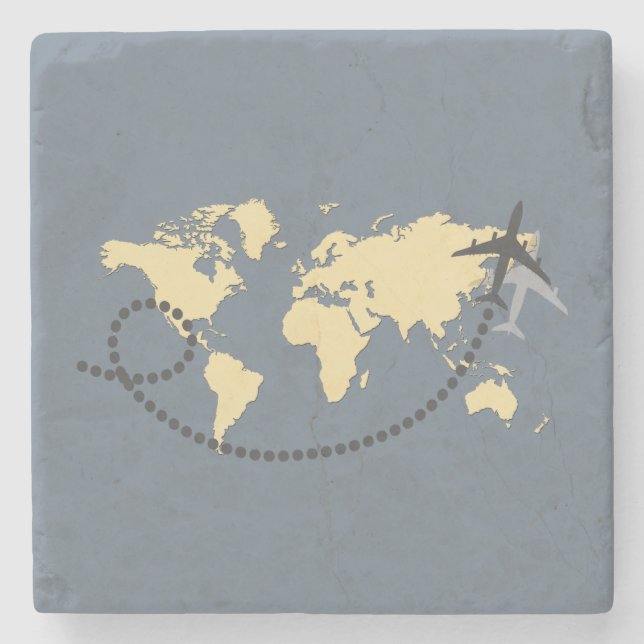 Let's travel the world illustration stone coaster (Front)