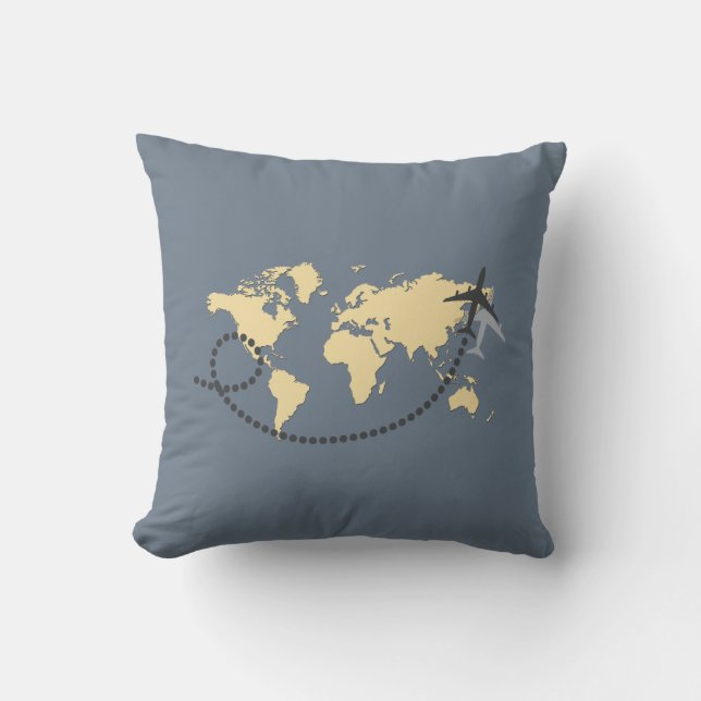 Let's travel the world illustration throw pillow (Front)