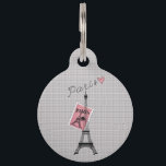 Let's Travel to Paris Eiffel Tower, Stamp, & Heart Pet Tag<br><div class="desc">This cute typography "Paris" script with pink heart and Eiffel Tower on tiny black and white polka dots pattern background is perfect for any chic and trendy woman. It's elegant and cute print is great for any occasion or gift.</div>