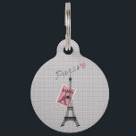 Let's Travel to Paris Eiffel Tower, Stamp, & Heart Pet Tag<br><div class="desc">This cute typography "Paris" script with pink heart and Eiffel Tower on tiny black and white polka dots pattern background is perfect for any chic and trendy woman. It's elegant and cute print is great for any occasion or gift.</div>