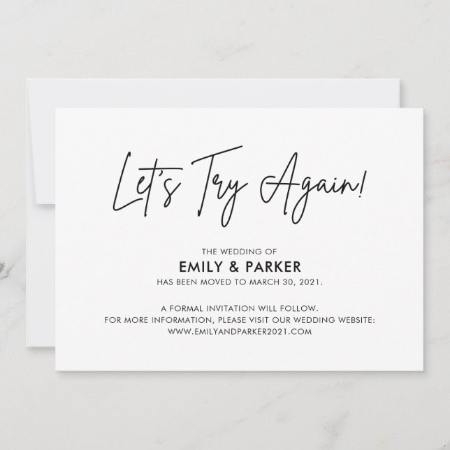 Let's Try Again Wedding Postponement Announcement (Front)