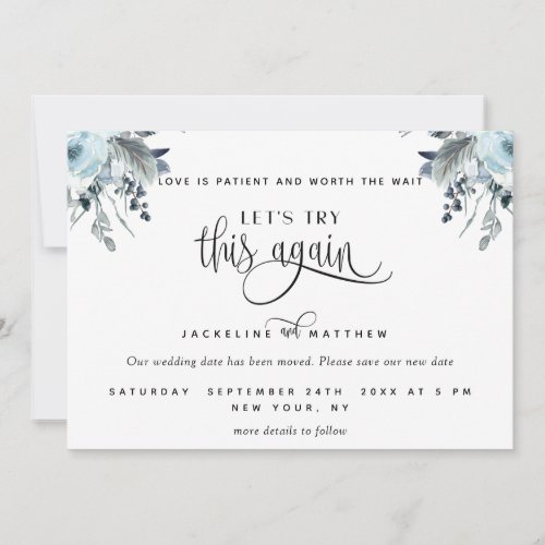 Lets Try This Again Blue White and Gray Floral Save The Date