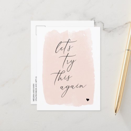 Lets Try This Again  Blush Pink Calligraphy Announcement Postcard