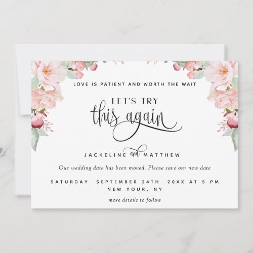 Lets Try This Again Blush Pink Rose Gold Floral Save The Date