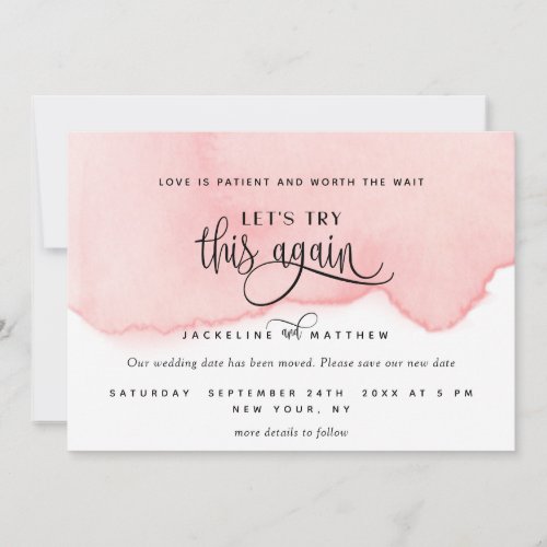Lets Try This Again Blush Pink Watercolor Save The Date