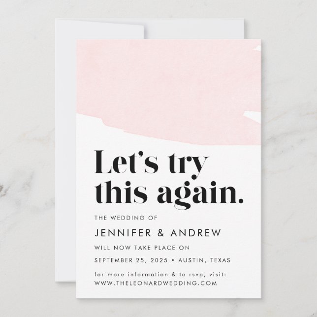 Let's Try This Again Blush Wedding Postponement Announcement (Front)