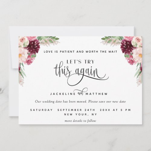Lets Try This Again Burgundy Blush Pink Wedding Save The Date