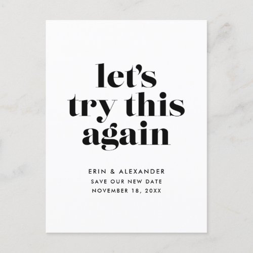 Lets Try This Again Change the Date Wedding Announcement Postcard