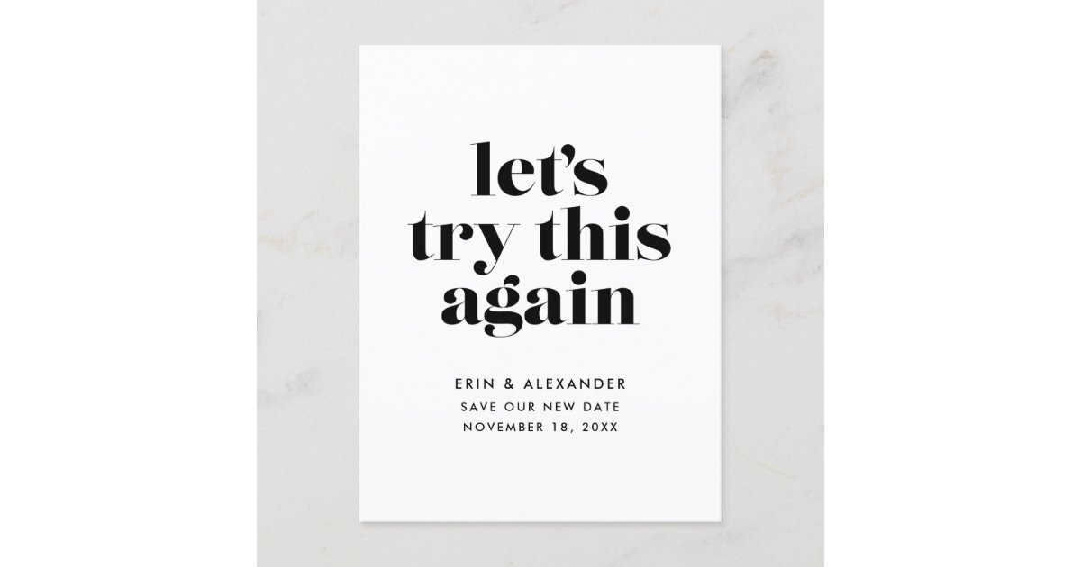Let's Try This Again Change the Date Wedding Announcement Postcard | Zazzle