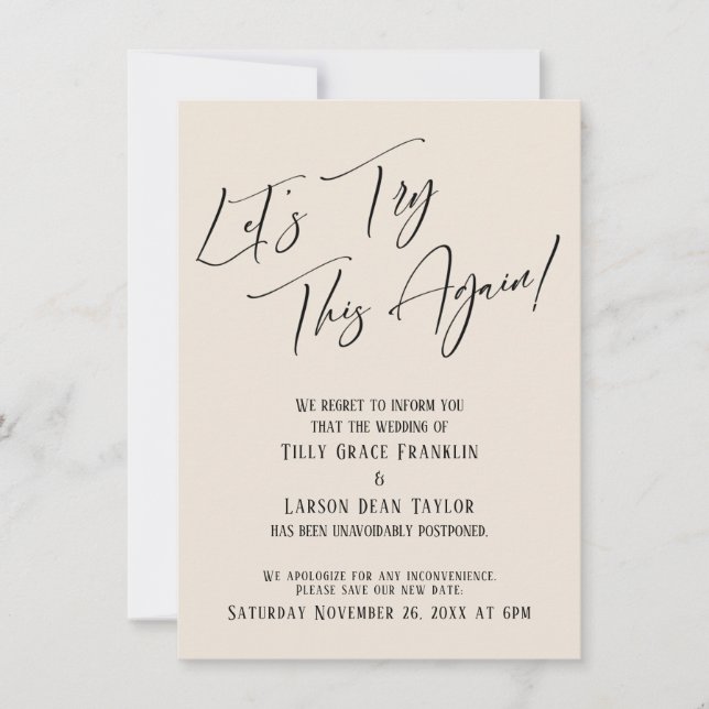 Let's Try This Again Cream Postponed Wedding Card (Front)