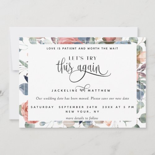 Lets Try This Again Dusty Blue and Blush Floral Save The Date