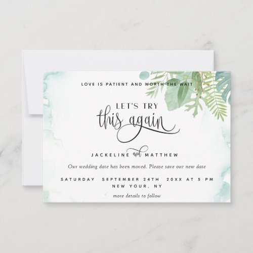 Lets Try This Again Elegant Greenery Watercolor Save The Date