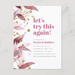 Lets Try This Again Elegant Leaves Wedding Update Invitation Postcard